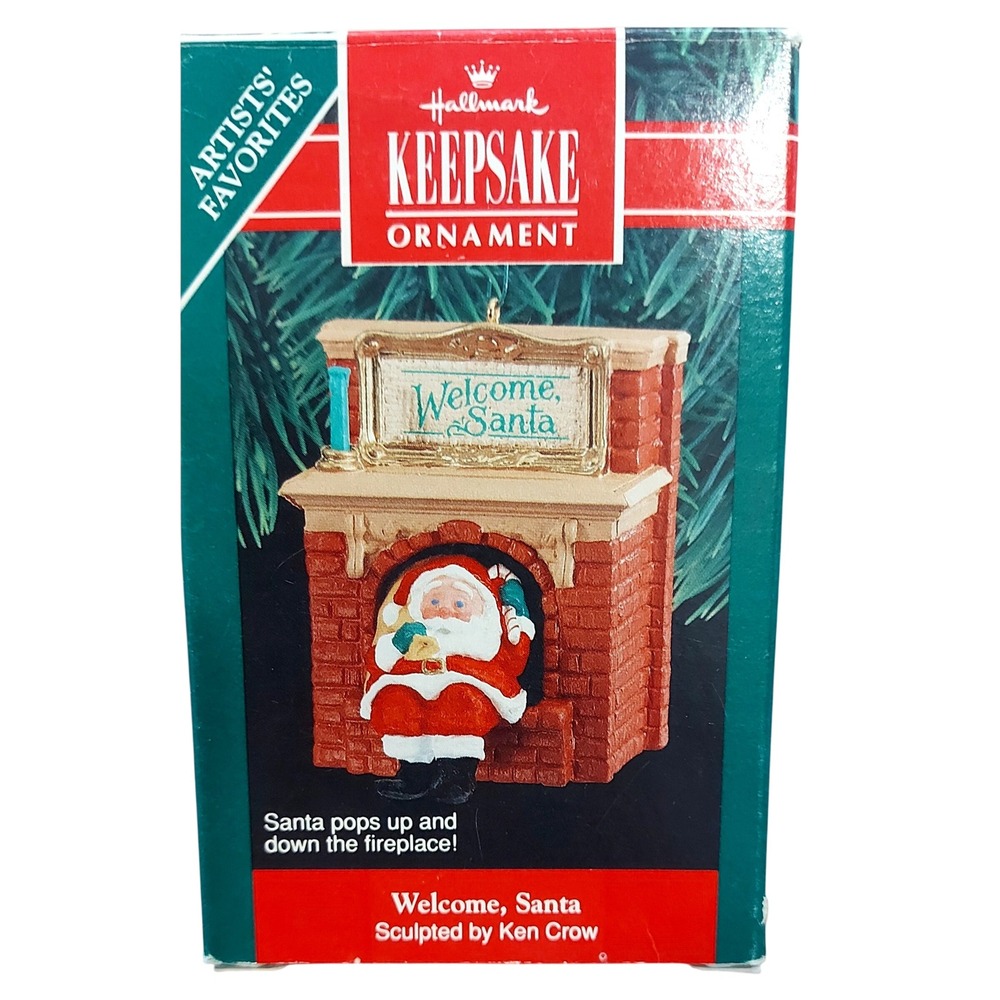 1990 Hallmark Keepsake Welcome Santa Ornament Ken Crow Pop Up Fireplace QX477-3